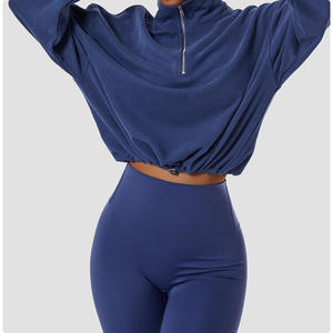 Top corto de moda para mujer con capucha antiarrugas elegante ligero transpirable tejido de punto cómodo forro de longitud corta - Product Image 1