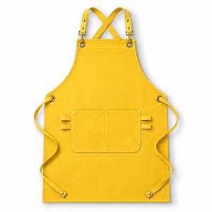 Tablier classique jaune en toile 100 % coton écologique avec taille ajustable et poche avant pour la cuisine, le jardinage et le barbecue - Product Image 1