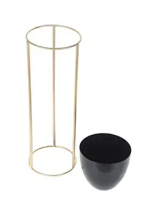 Macetas negras en forma de cápsula con soporte Set 3 Maceta de metal hecha a mano Florero de metal de estilo costero Venta al por mayor - Product Image 3