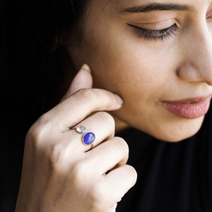 Fournisseur vérifié Bague en or rose massif 14k naturel 10x8mm tanzanite et aigue-marine à tige fendue faite à la main Approvisionnement en vrac direct d'usine - Product Image 5