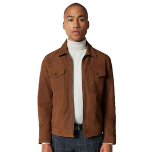 <b>Men's</b> <b>Brown</b> <b>Suede</b> Zipper <b>Jacket</b> Casual Turn-down Collar Pockets Regular Fit Autumn Wear - Product Image 3