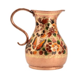 Jarra de Agua de Cobre Puro Pintada a Mano |   Elegante Diseño Floral y de Mariposas - Product Image 1