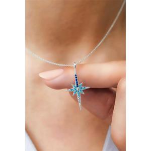 AZURIS-Collier pendentif fin en argent 925 avec pierre colorée ornée d'une étoile polaire - Product Image 5