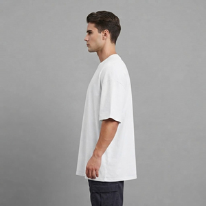 T-shirts décontractés pour hommes sur mesure, qualité premium luxe, coupe ample, 100% coton, impression logo personnalisée sur soie, vente en gros. - Product Image 2