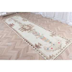 Tapis vintage 0,3 x 11,8 pieds, tapis Herki, tapis blanc à pois en laine - Product Image 3