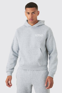 Wholesale <b>Men's</b> Basic Boxy Hooded Jogger Set <b>Grey</b> Oversized <b>Hoodie</b> Custom Logo Embroidery Casual Boxy Hooded Tracksuit Winter - Product Image 2