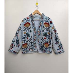 Handmade Unisex TNT Style Suzani Embroidered Cotton Filled <b>Jacket</b> Quilted with Stand Collar for Spring - Product Image 1