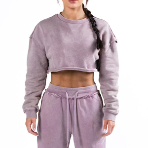 Conjunto de chándal de algodón 100% de invierno personalizado OEM para mujer, conjunto de Sudadera corta desgastada de algodón de alta calidad y chándal para mujer - Product Image 6