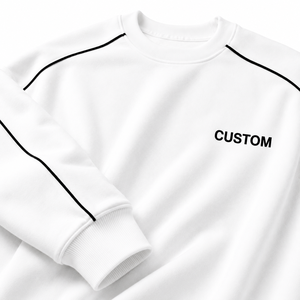 Sudadera de Forro Polar Blanca con Cuello Redondo para Hombre, Ribete Negro, Manga Larga, Corte Holgado, Ropa Urbana de Invierno, Logotipo Personalizado, Fabricante OEM - Product Image 4