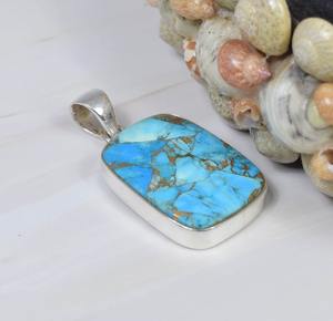 จี้ทองแดงสีน้ำเงินเทอร์ควอยส์925เงินสเตอร์ลิงทำด้วยมือเครื่องประดับพลอยเดือน December ของขวัญสำหรับเธอ - Product Image 4