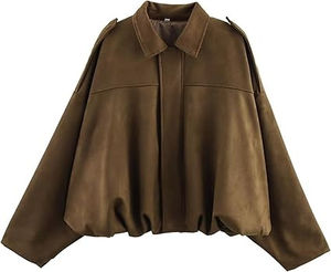 Blouson Bomber matelassé en cuir véritable imprimé pour femme avec fermeture éclair, logo frontal, col rabattable, manches longues, respirant - Product Image 3