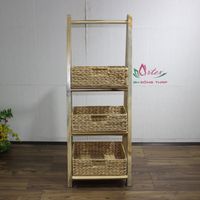 Artex Dong Thap - Estante de Almacenamiento de 3 Niveles con Cestas de Jacinto de Agua y Estructura de Madera, Diseño Moderno, Mueble Portátil para Oficina, Hogar y Cocina