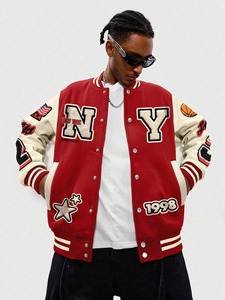 High Quality Varsity Jacket Men Customized Chenille Embroidery Leather Sleeves Custom Baseball Letterman Varsity Jacket - Product Image 3