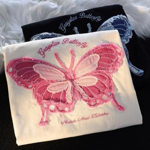 Pur coton lait système papillon broderie couples T-shirt à manches courtes femme été ins collège vent sur les vêtements - Product Image 4