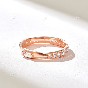 Bague de mariage classique en diamant or jaune, bague d'éternité en argent Sterling, anneau empilable torsadé, anneau Unique assorti - Product Image 5