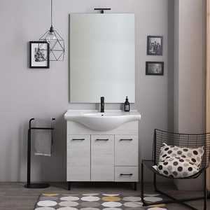 85cm White Oak Floor-Standing Bathroom Cabinet with 3 <b>Doors</b> <b>Mirror</b> and Ravenna Lamp Elegant Bathroom Sets - Product Image 2