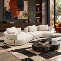 Canapé modulaire incurvé de luxe moderne en crème, assise profonde, en coton et lin, pour grand salon de villa