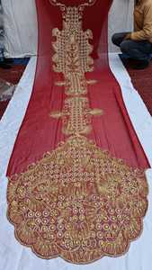 Vente chaude Ensemble de robe de mariée Dirac de luxe vert brodé à la main avec écharpe et sous-robe pour mariages africains et arabes pour l'exportation - Product Image 5