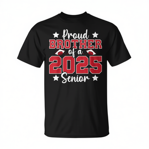 T-shirt per adulti unisex con scollo rotondo e maniche corte, con stampa 'Proud Brother Of A 2025 Senior Graduation' - Product Image 2