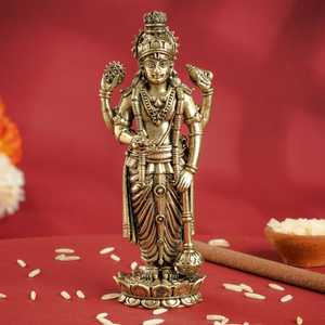 Estatua de Latón Puro del Dios Vishnu JI de Cuatro Brazos, Figura de Pie sobre una Flor de Loto - Product Image 4