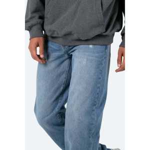 กางเกงยีนส์ผ้าฝ้ายโพลีเอสเตอร์สำหรับผู้ชายผ้าเดนิมแบบตรงมีน้ำหนักมากสีน้ำเงินปานกลางแบบกำหนดเอง - Product Image 2