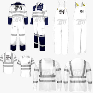 Conjunto de ropa de trabajo personalizable B2B, babero general de poliéster, camisa abotonada, cuello redondo con rayas reflectantes de tela impermeable - Product Image 1