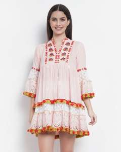 Vestido túnica mexicana de manga larga con encaje bordado bohemio, precio bajo, venta al por mayor - Product Image 5