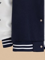 Maßgefertigte Großhandels-College-Varsity-Jacke in Marineblau mit Echtleder-Patchwork Vorne und Innenschicht, Wasserdichter Trendiger Letterman-Mantel