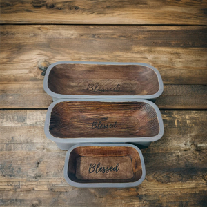 Indian Mango <b>Wood</b> Hand Carved New Vintage Brown With Two Color <b>Rustic</b> Large Prayer Dough Bowl Best for Religious Christmas Gifts - Product Image 2