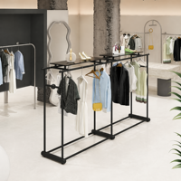Présentoir à vêtements moderne en acier inoxydable, double rangée, étagère îlot pour rangement de sacs, aménagement personnalisé pour magasins de détail