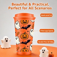 Gobelet à café en plastique de 16 oz avec couvercle, réutilisable, pour Halloween, avec logo personnalisé, finition mate givrée, vente en gros d'usine OEM