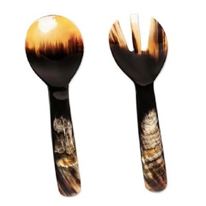 Accueil Vaisselle Corne Serveur à Salade Meilleure Qualité de Buffle Corne de Vache Cuillère Fourchette Fait Main Couverts Polis Offre Spéciale Corne Produits - Product Image 1