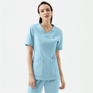 Juego de exfoliante de enfermería personalizable con cuello en V para dentistas, tejido elástico de aspecto limpio, ajuste a medida - Product Image 3