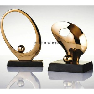 Hot Selling Silver Shiny Polished Metal Antique Stylish Designer Set Of 2 Home <b>Decorative</b> Sculpture With Black Color Base Stand - Product Image 2