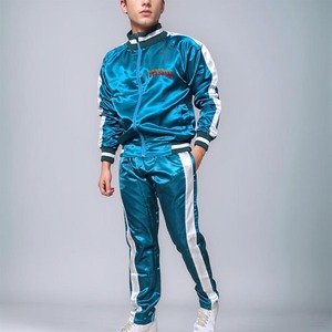 High Quality Nylon shiny Satin zipper Hoodie & <b>trouser</b> set for men's Winter casual wear color block streetwear men's tracksuit - Product Image 6