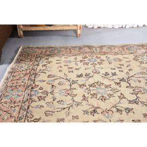 Tapis classique en laine beige rose motif floral vintage fait à la main 3'8 "x 6'4" nouvelle peluche hauteur rectangulaire couloir Design Latex - Product Image 2