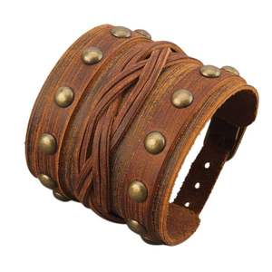 Pulsera de aleación tejida de cuero marrón creativa retro al por mayor pulsera de hilo de cuerdas de cuero genuino superventas para hombres - Product Image 2