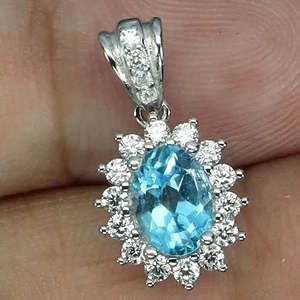 Colgante de Plata de Ley 925 de Calidad AAA+ con Topacio Azul Suizo Ovalado de 7x5mm, Joyería con Piedra Preciosa Natural Cus-Jew85 - Product Image 2