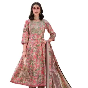 Latest long suit Embroidery work in lace With Dupatta rayon fabric Kurtis for women