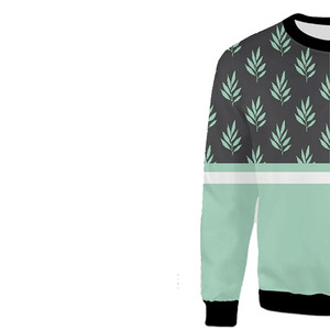 Men's Crew Neck Sweatshirt Regular Fit Printed <b>Leaf</b> Pattern Mint Green and Gray Pullover Casual Autumn Wear - Product Image 6