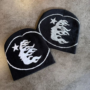 Chapeau beanie unisexe personnalisé K-Pop Y2K, tricot noir, design jacquard avec lettres, streetwear coréen hip-hop, mode - Product Image 5