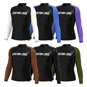 Grosir kaus kompresi spearfishing lengan panjang logo kustom kaus boxing no gi bjj mma surf jiu jitsu rash guard rashguard