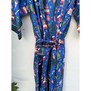 Kimono indio con estampado de bloques, hecho a mano, de algodón, suave y ligero, para estar en casa. - Product Image 4