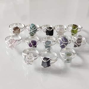 Anillo de Piedras Preciosas en Bruto para Mujer, Turquesa Natural, Turmalina, Aguamarina, Joyería de Plata de Ley 925 - Product Image 4