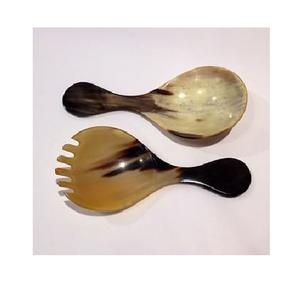 Juego de servidor de ensalada de cuerno natural de aspecto sostenible de 2 uds cuchara y tenedor Servidor de ensalada personalizado y mezcla de utensilios de cocina y vajilla - Product Image 1