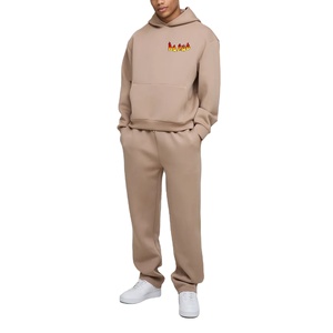 Nouveau arrivé top tendance article surdimensionné 100% coton 2 pièces sweat-shirt à col et pantalon de survêtement hip hop hommes survêtement - Product Image 1