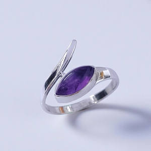 Anillos de plata de ley 925 con gema de amatista talla marquesa para mujer, anillos elegantes de plata 925 con piedra de nacimiento para mujer, anillos de boda. - Product Image 2