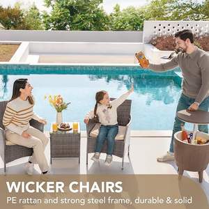 Ensemble 3 pièces chaise et table d'extérieur en rotin pour patio, balcon et jardin Homall - Product Image 4