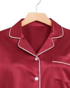 Manufacturer <b>Women</b> Wine Red Satin <b>Silk</b> <b>Pajama</b> Set Button Down Long Sleeve Sleepwear Luxury Soft Shiny Nightwear Loungewear - Product Image 5