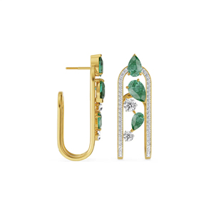Pendientes de Lujo con Circonita Cúbica en Forma Geométrica Verde Esmeralda, Chapados en Oro, para Novias - Product Image 3